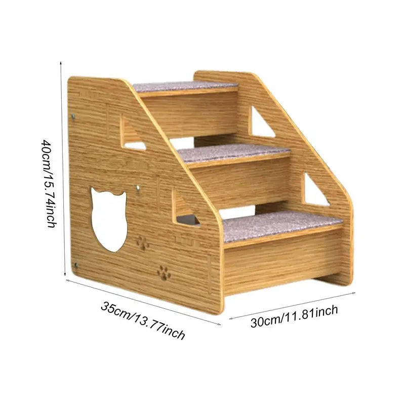 Escalier Premium en Bois à 3 Niveaux pour Chiens et Chats – Confort et Sécurité Ultimes - HautePattes